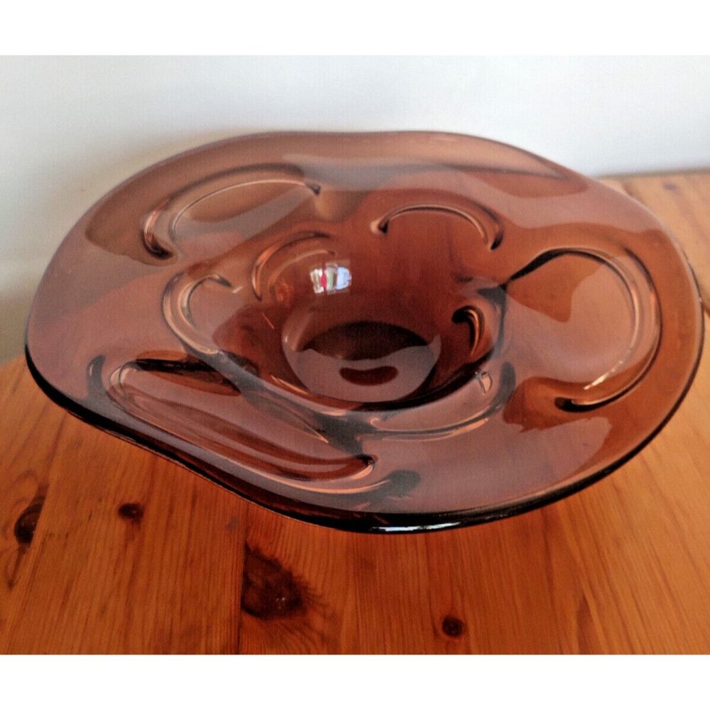 Vintage 1960s Mid Century Modern Amber Hand Blown Art Glass Console 11" x 10"